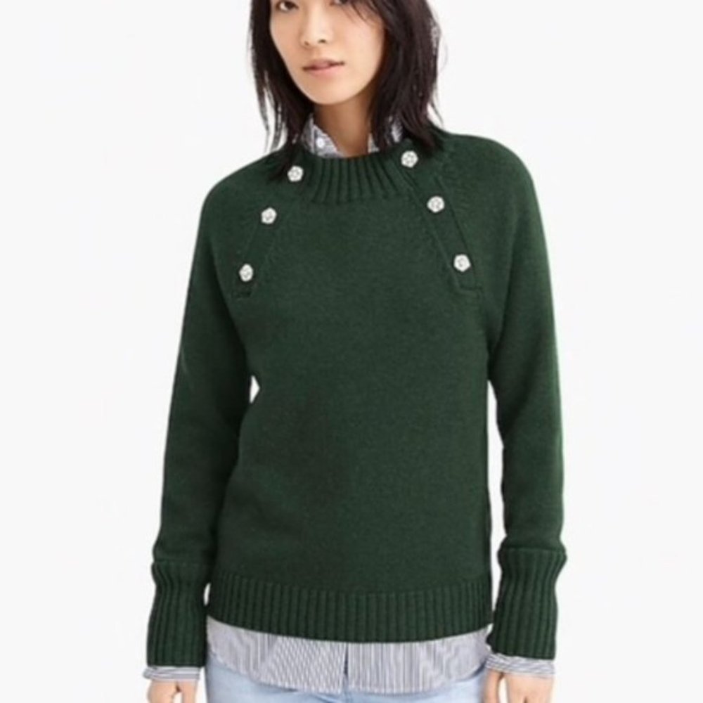 Crewneck sweater with jeweled buttons
